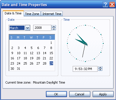 Picture of Time/Date Properties window