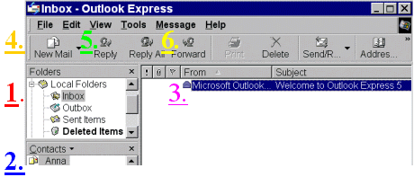 Outlook Express's menu and toolbar