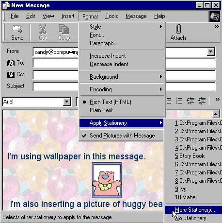 Outlook Express message window