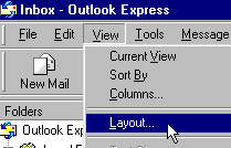 Outlook Express menu bar with Layout displayed
